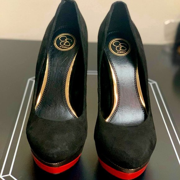 Jessica Simpson Shoes - Jessica Simpson Platform Pump Black Gold Orange 10